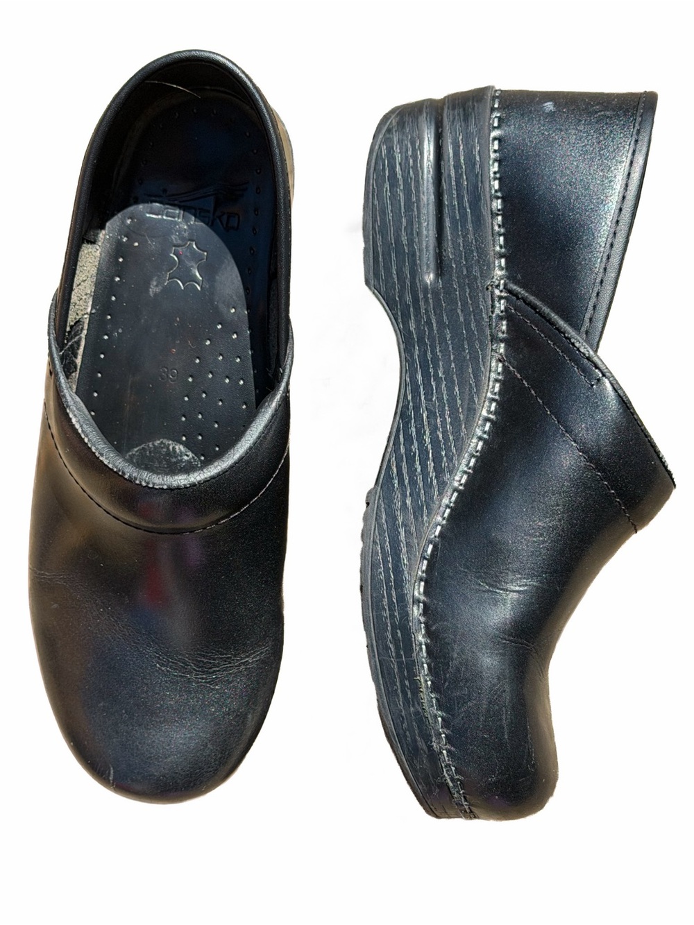 FLAWED Dansko SALE Professional Black Leather Clogs Shoes Size 39 US 8.5-9 Work